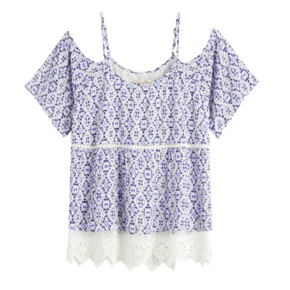 Skies are Blue Cold Shoulder Blouse Lace Detail